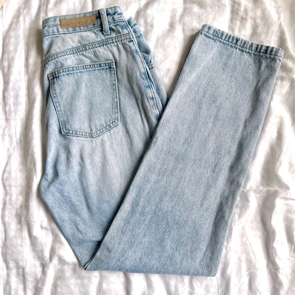 White Fox Be Cool Straight Leg Denim Jeans Washed Blue